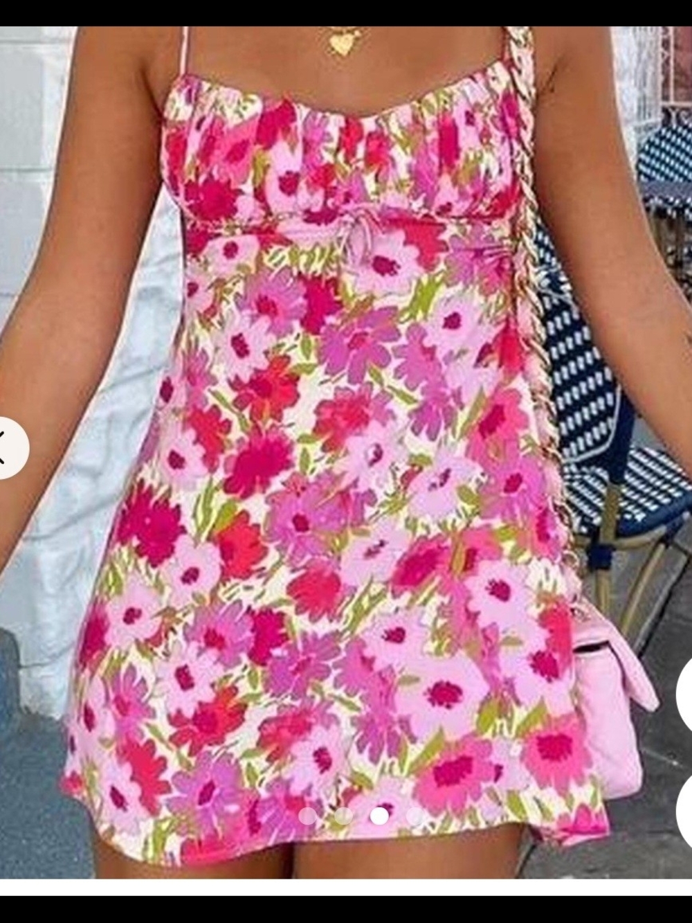 SKY TO MOON Pink Floral Mini Dress with Spaghetti Straps